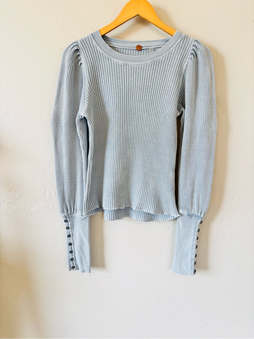 Free People FP One Wesley Thermal Top Long Sleeve Button Scoop Neck Blouse S - Picture 3 of 7